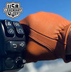 Rear view of Legendary short wrist tan goatskin gloves, showing additional product detail