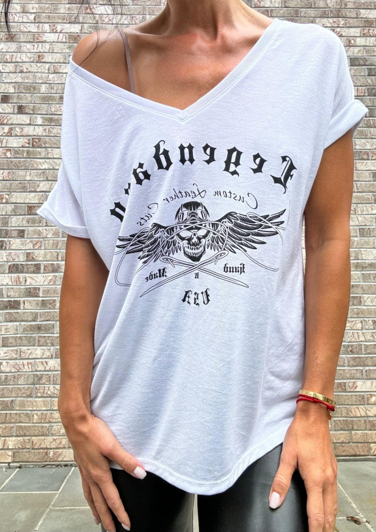 Legendary USA Womens 'See No Evil' Slouchy V-Neck T-Shirt (White)