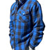 Front-facing view of Bohn Kevlar Men's Flannel Riding Shirt- Blue + Black Plaid, shown on plain studio background