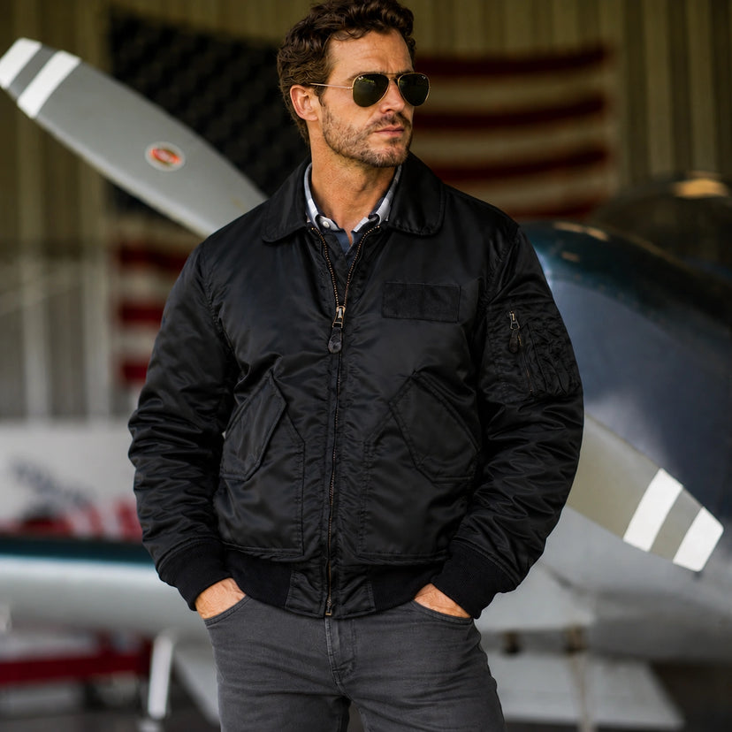 Cockpit USA Men's Military Spec Cold Weather Flight Jacket Insulated CWU-55/P in green nylon made in USA — view 7 of 12