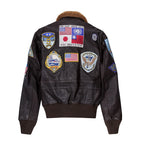 Alternate angle of Cockpit USA men's leather G-1 flight jacket, showing detailed construction features