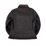 Cockpit USA Black Ops Shearling B-6 Bomber Jacket black back view with shearling collar on white background