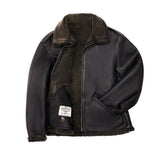 Cockpit USA Black Ops Shearling B-6 Bomber Jacket black open front view showing shearling lining on white background