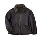 Cockpit USA Black Ops Shearling B-6 Bomber Jacket detail close-up of shearling collar and cuff trim on white background