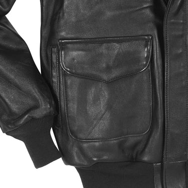 Cockpit USA Men's Antique Lambskin Leather A-2 Flight Jacket - Black Front Pocket