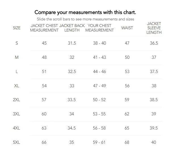 Cockpit USA Men's Military Spec M65 Field Jacket — size chart