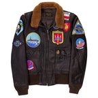 Front view showing Cockpit USA men's leather G-1 flight jacket, shown on plain studio background