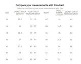 Cockpit USA Black Ops Shearling B-6 Bomber Jacket size chart with jacket measurements by size