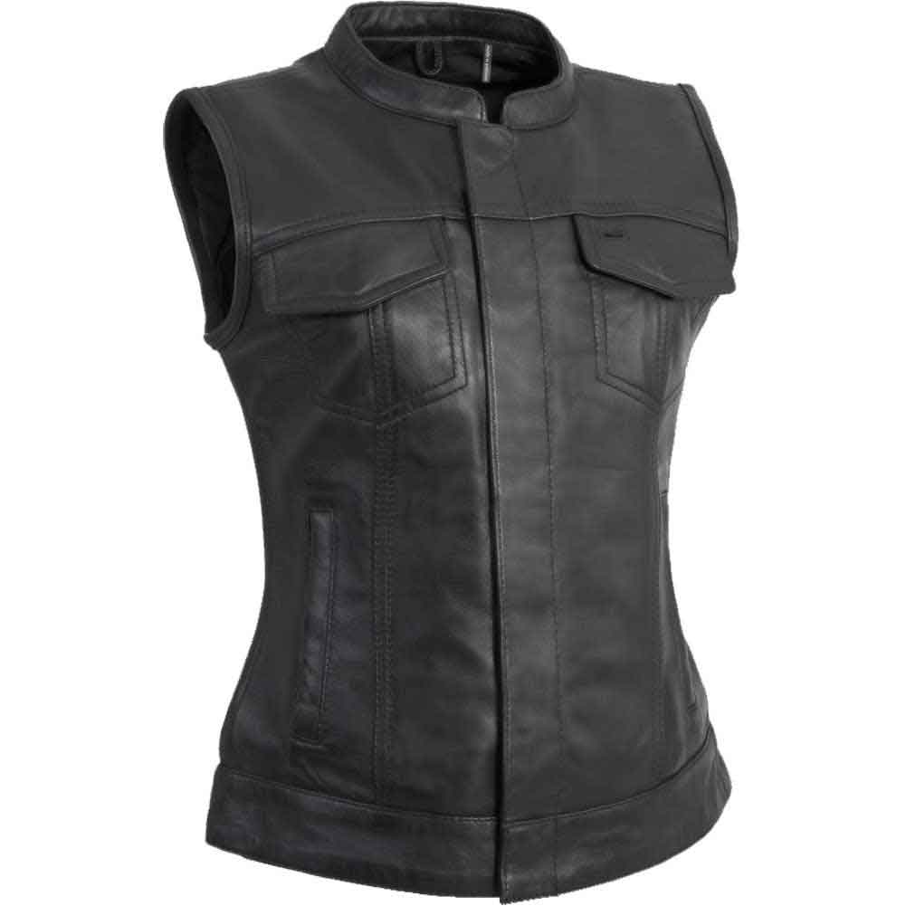 First Mfg Womens Ludlow Leather Motorcycle Vest Size MEDIUM - Final Sale Ships Same Day