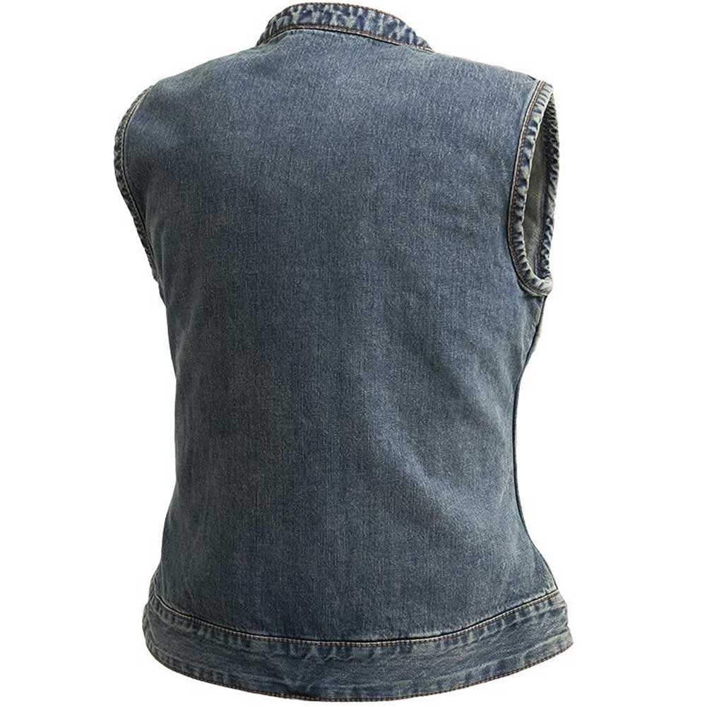 First Mfg Womens Lexy Washed Denim Motorcycle Vest Size XLARGE - Final Sale Ships Same Day