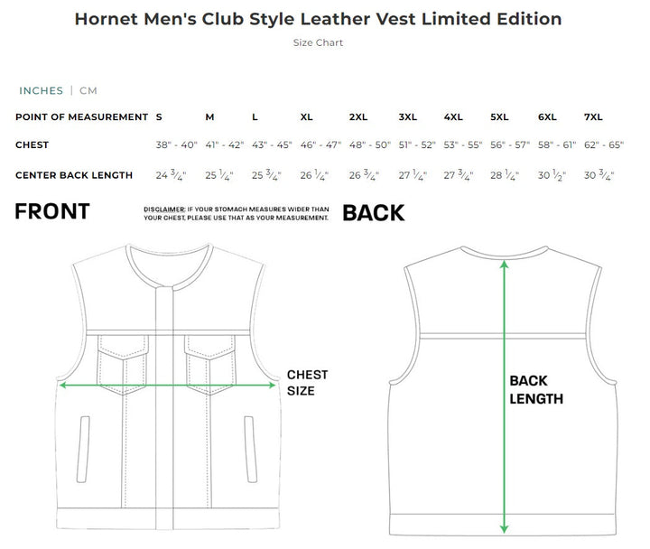 Hornet Men's Club Style Leather Vest - Gold Size LARGE - Final Sale Ships Same Day