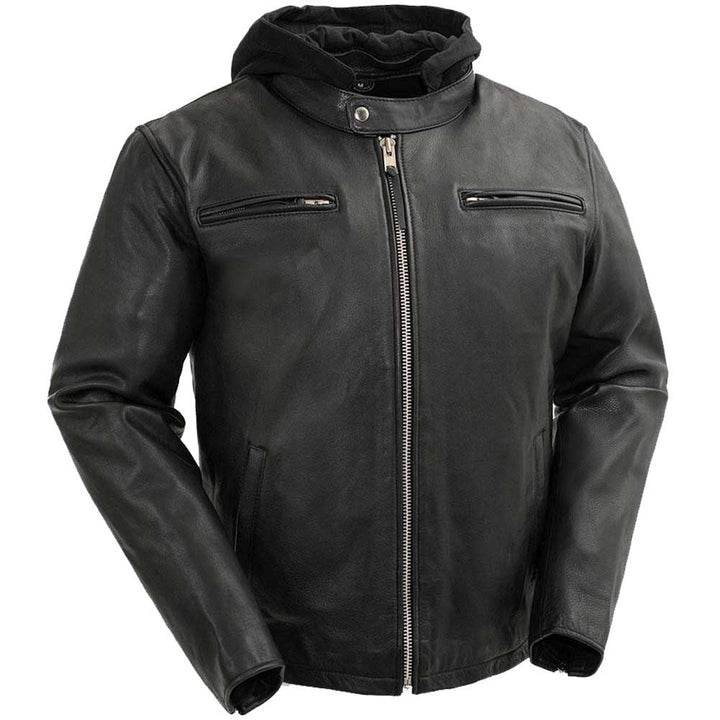 First Mfg Mens Street Cruiser Hooded Leather Motorcycle Jacket Size LARGE - Final Sale Ships Same Day