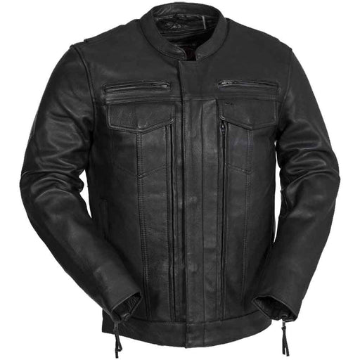 First Mfg Mens Raider Vented Leather Motorcycle Jacket Black Size 4XL Final Sale
