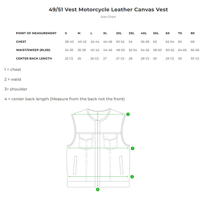 First Mfg Mens 49/51 Leather & Canvas Vest