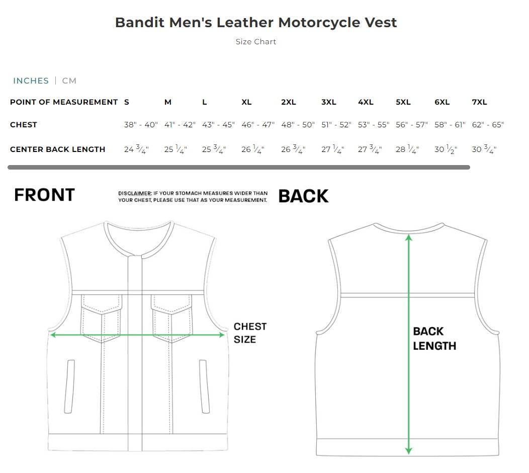 First Mfg Mens Bandit Concealment Leather Vest Size MEDIUM - Final Sale Ships Same Day