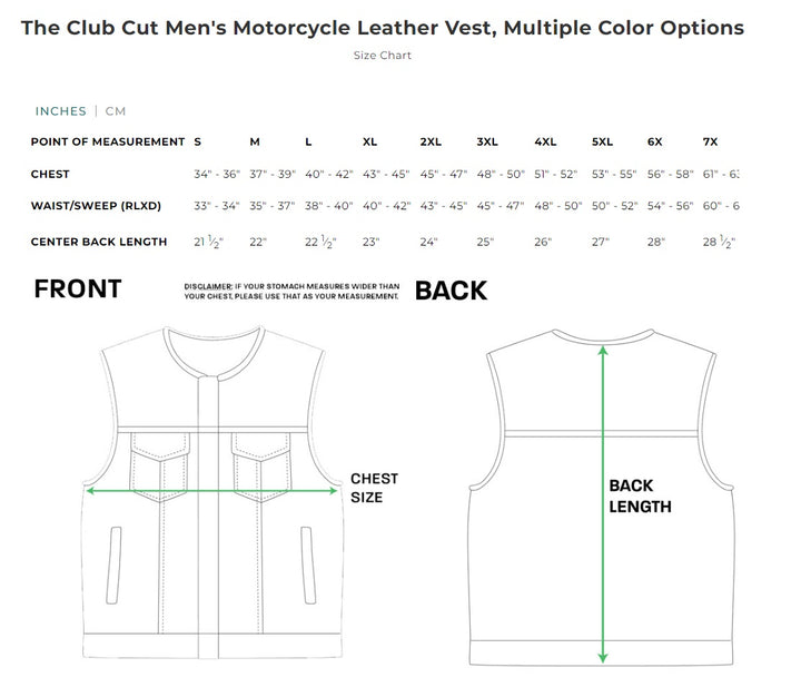First Mfg The Club Cut Men's Motorcycle Leather Vest - Green