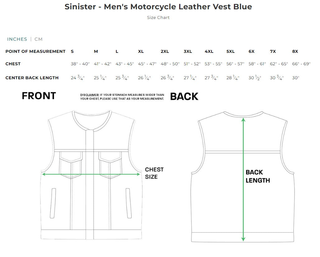 Sinister - Men's Motorcycle Leather Vest Blue
