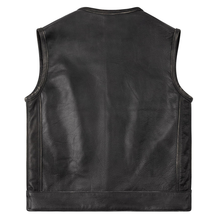 Legendary 'Neckless Outlaw' Mens Aged Leather Motorcycle Vest