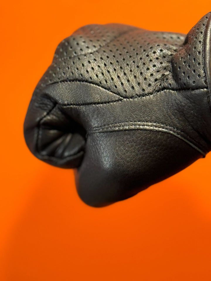 Legendary 'Uppercut' Deerskin Short Wrist Perforarted Knuckle Defense Touchscreen Motorcycle Gloves