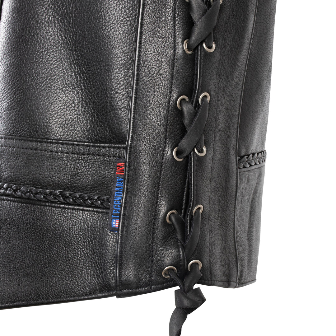Legendary 'Gunslinger' Mens Motorcycle Leather Vest w/Gun Pockets