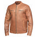 Front view featuring Indiana men's leather motorcycle jacket, with brand detailing visible