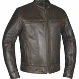 Main view of Unik men's leather motorcycle jacket, displayed flat for product detail