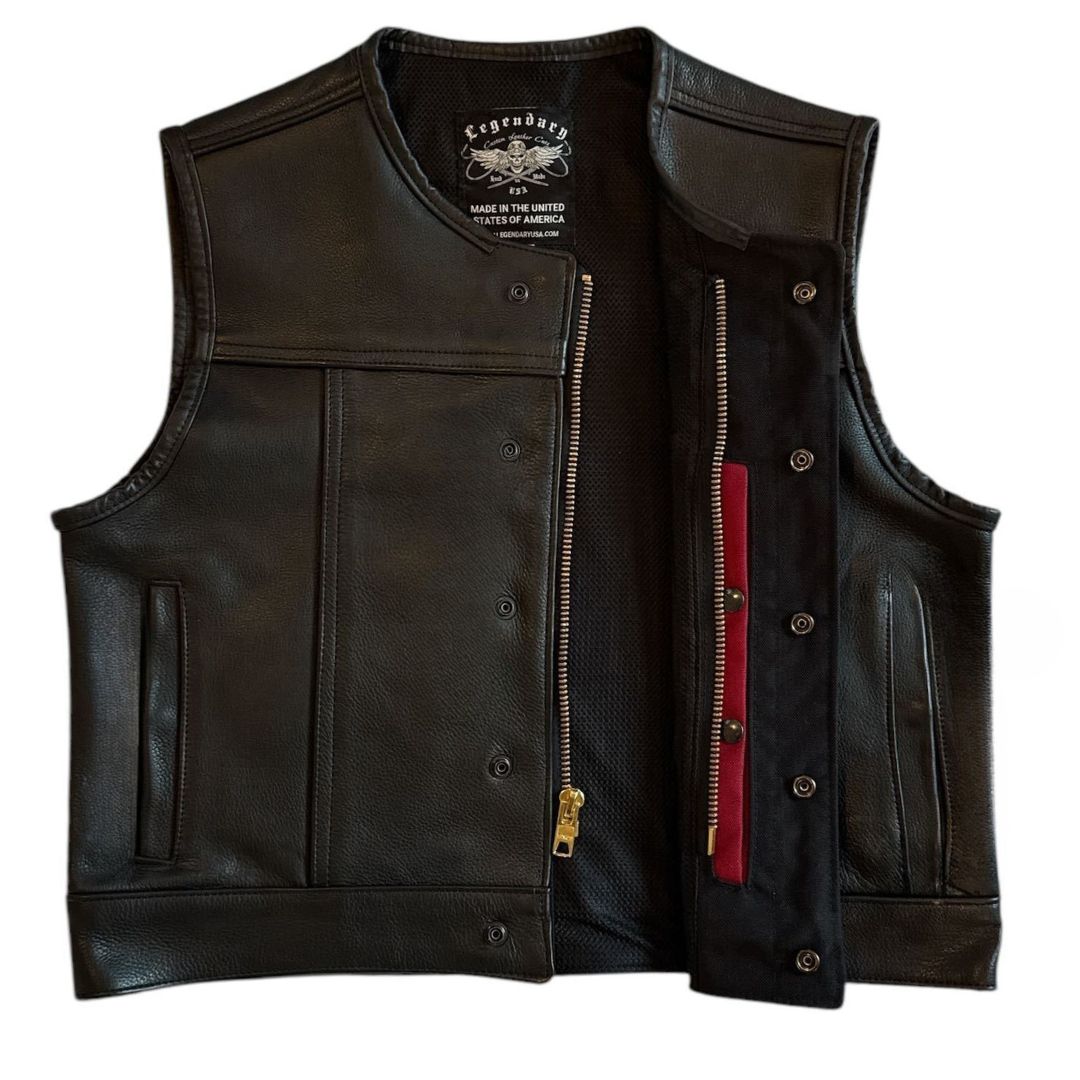 Legendary 'Lowlife NCP' Black Cropped Fitted Leather Club Style Motorcycle Vest