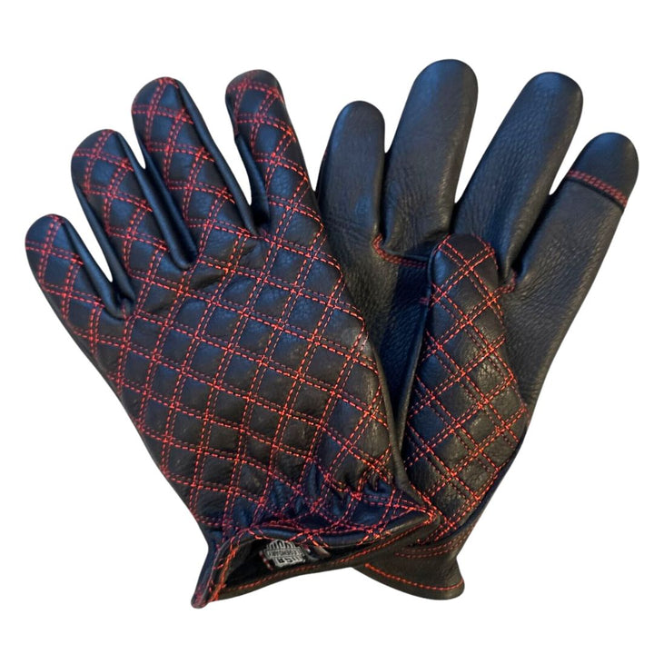 Legendary Double-Diamond Stitched Deerskin Short Wrist Touchscreen Gloves - Red