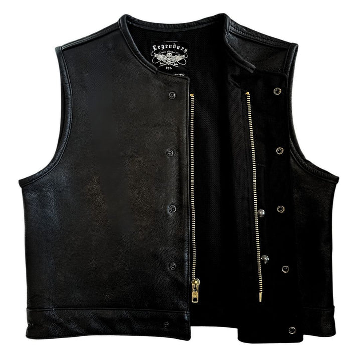 Legendary 'Lowlife NOP' Black Cropped Fitted Leather Club Style Motorcycle Vest