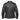 Close-up of Lola women's leather motorcycle jacket, with hardware and stitching visible
