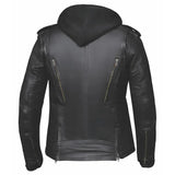 Additional product view of Unik leather motorcycle jacket, with closer view of trim and finish