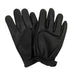Front view of Legendary short wrist black goatskin gloves, with brand detailing visible