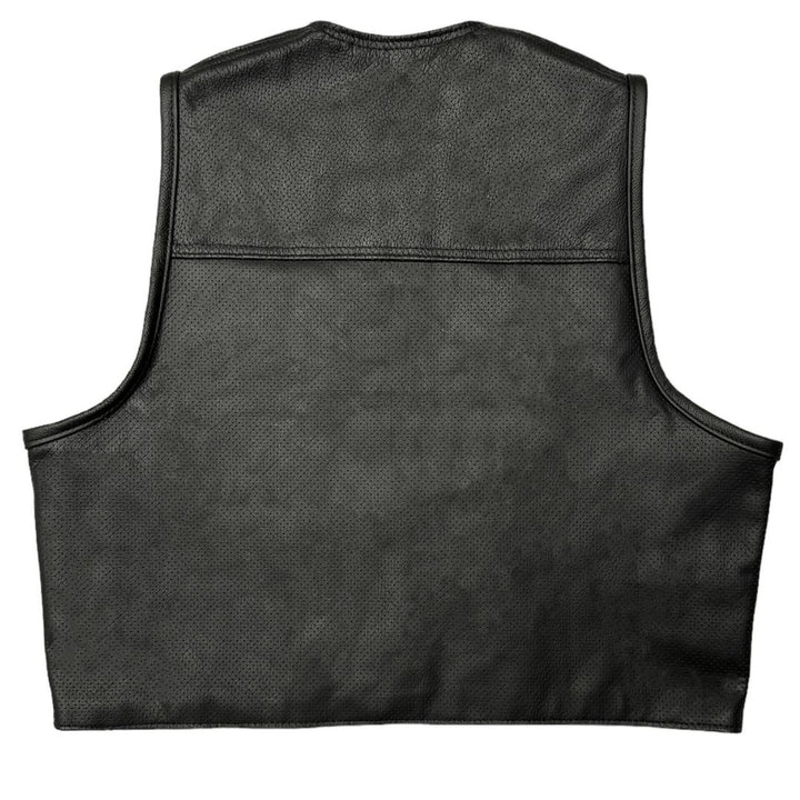 Legendary 'Defendant' Cropped Perforated Leather Motorcycle Vest