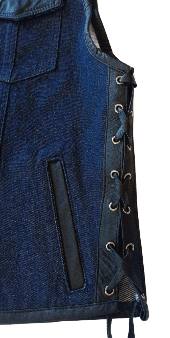 Legendary 'Blue Demo' Denim & Leather Cropped Side Braided Club Style Vest