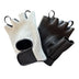 Front view of Legendary ventilated white deerskin gloves, with brand detailing visible