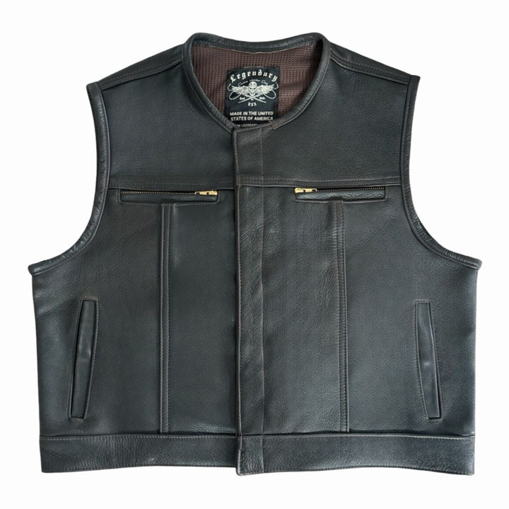 Legendary 'Lowlife Z' Dark Chocolate Cropped Fitted Leather Club Style Motorcycle Vest