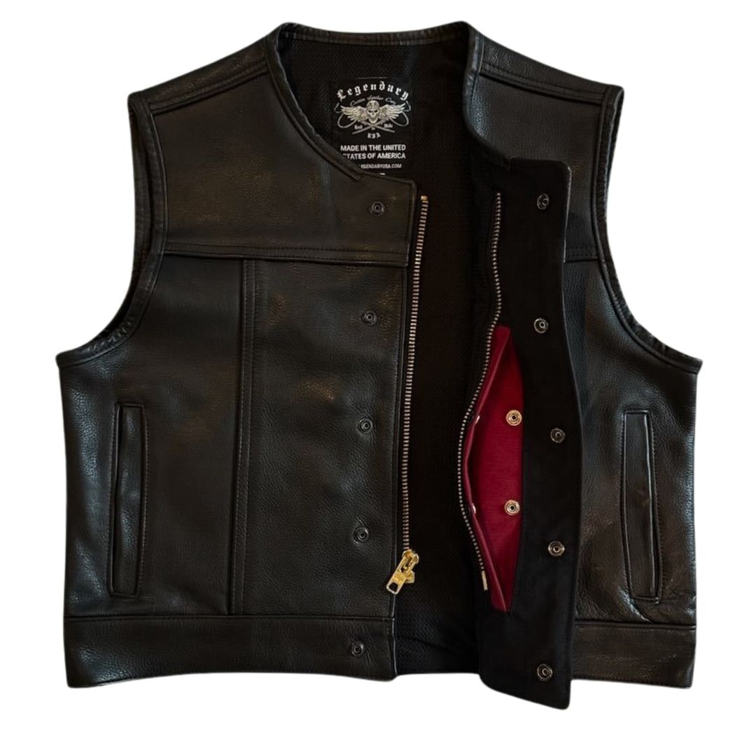 Legendary 'Lowlife NCP' Black Cropped Fitted Leather Club Style Motorcycle Vest