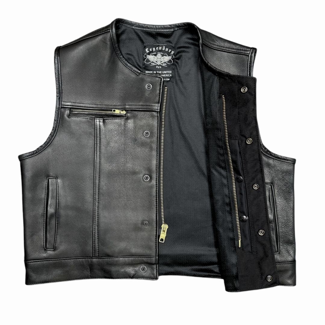 Legendary 'Lowlife Z' Black Cropped Fitted Leather Club Style Motorcycle Vest