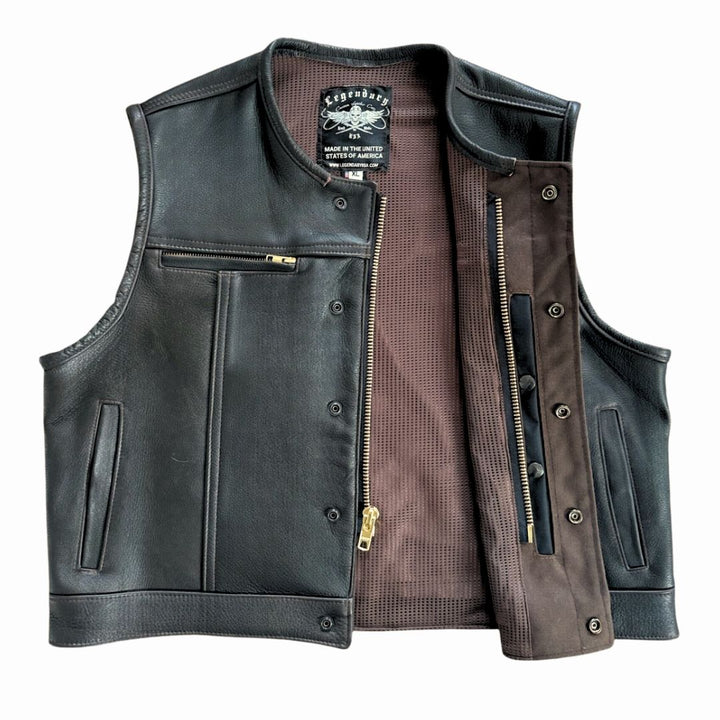 Legendary 'Lowlife Z' Dark Chocolate Cropped Fitted Leather Club Style Motorcycle Vest