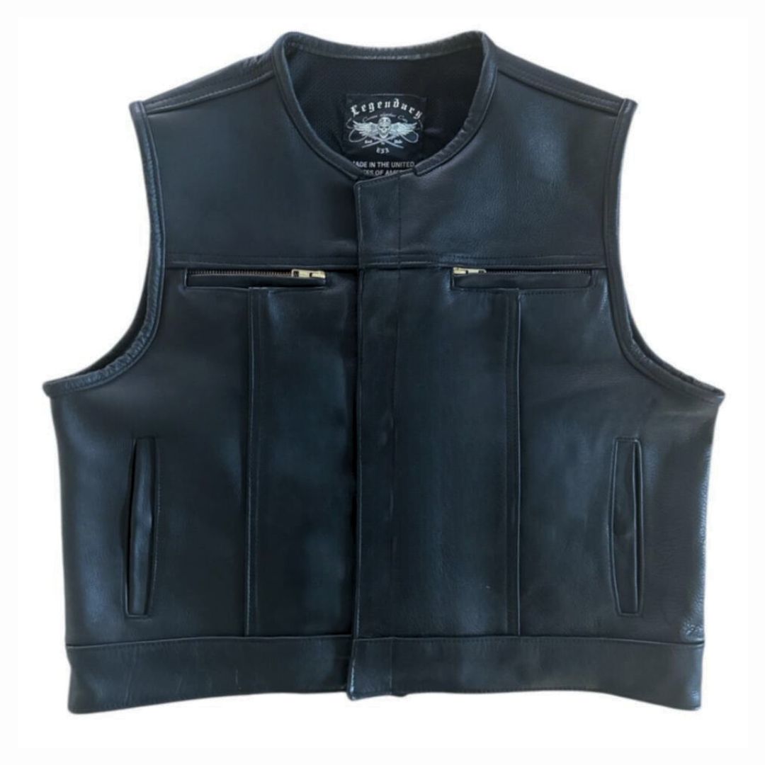 Legendary 'Lowlife Z' Black Cropped Fitted Leather Club Style Motorcycle Vest