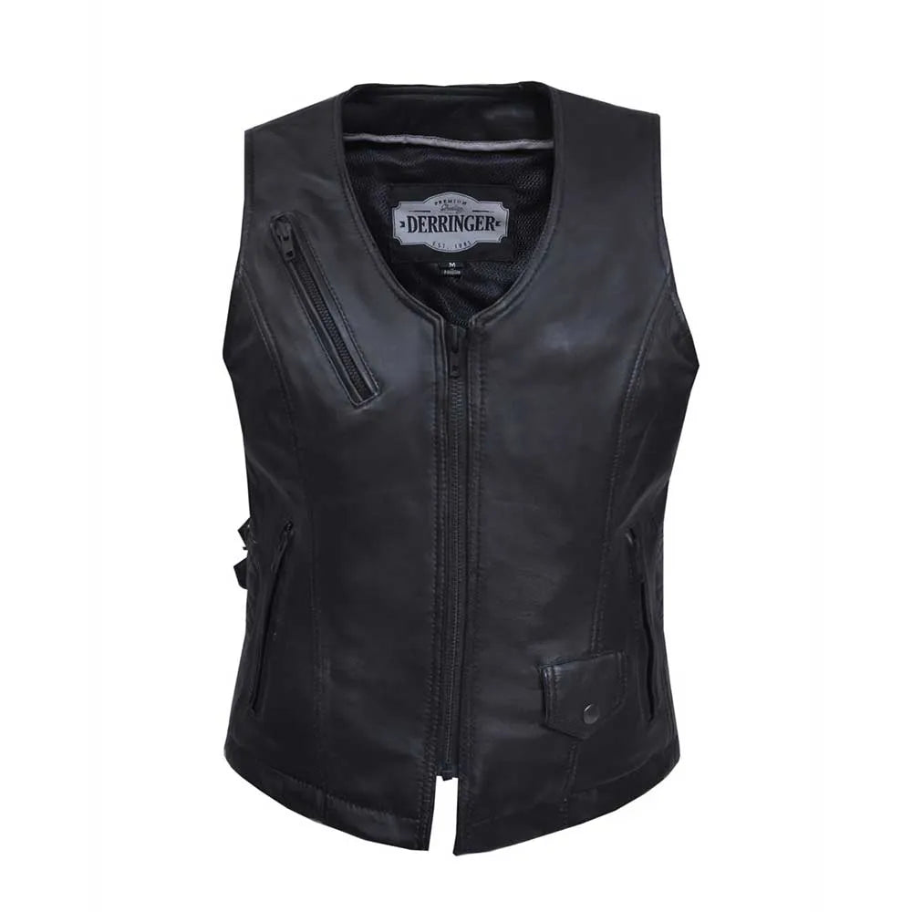 Primary view of Midnight Cowgirl - Womens Premium Leather Vest, shown on plain studio background