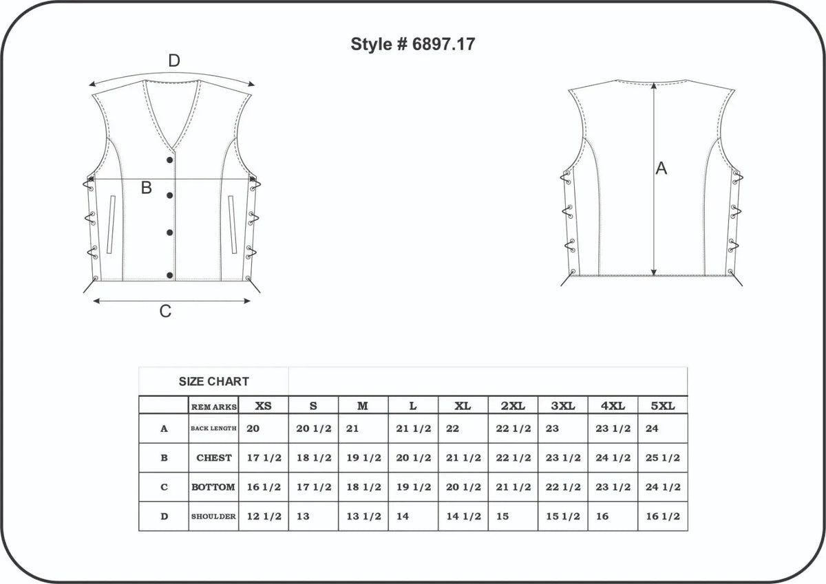 Lilly- Womens Purple Leather Motorcycle Vest — size chart
