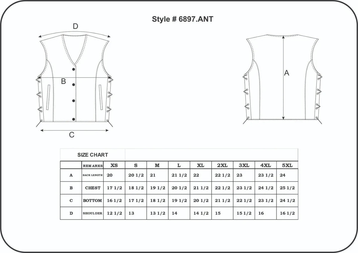 Leah - Ladies Brown Leather Vest — size chart