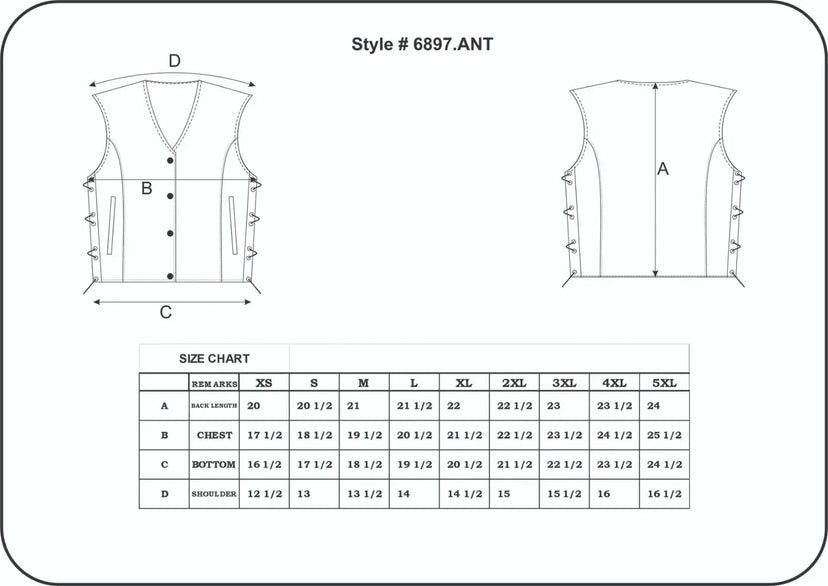 Construction detail of Leah - Ladies Brown Leather Vest, showing detailed construction features
