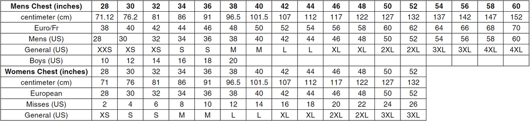 Sizing Chart – Legendary USA