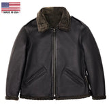 Cockpit USA Black Ops Shearling B-6 Bomber Jacket black front view with shearling collar and Made in USA text