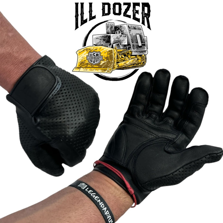 Legendary 'ILL DOZER' Perforated Top Short Wrist Outseam Deerskin Motorcycle Gloves