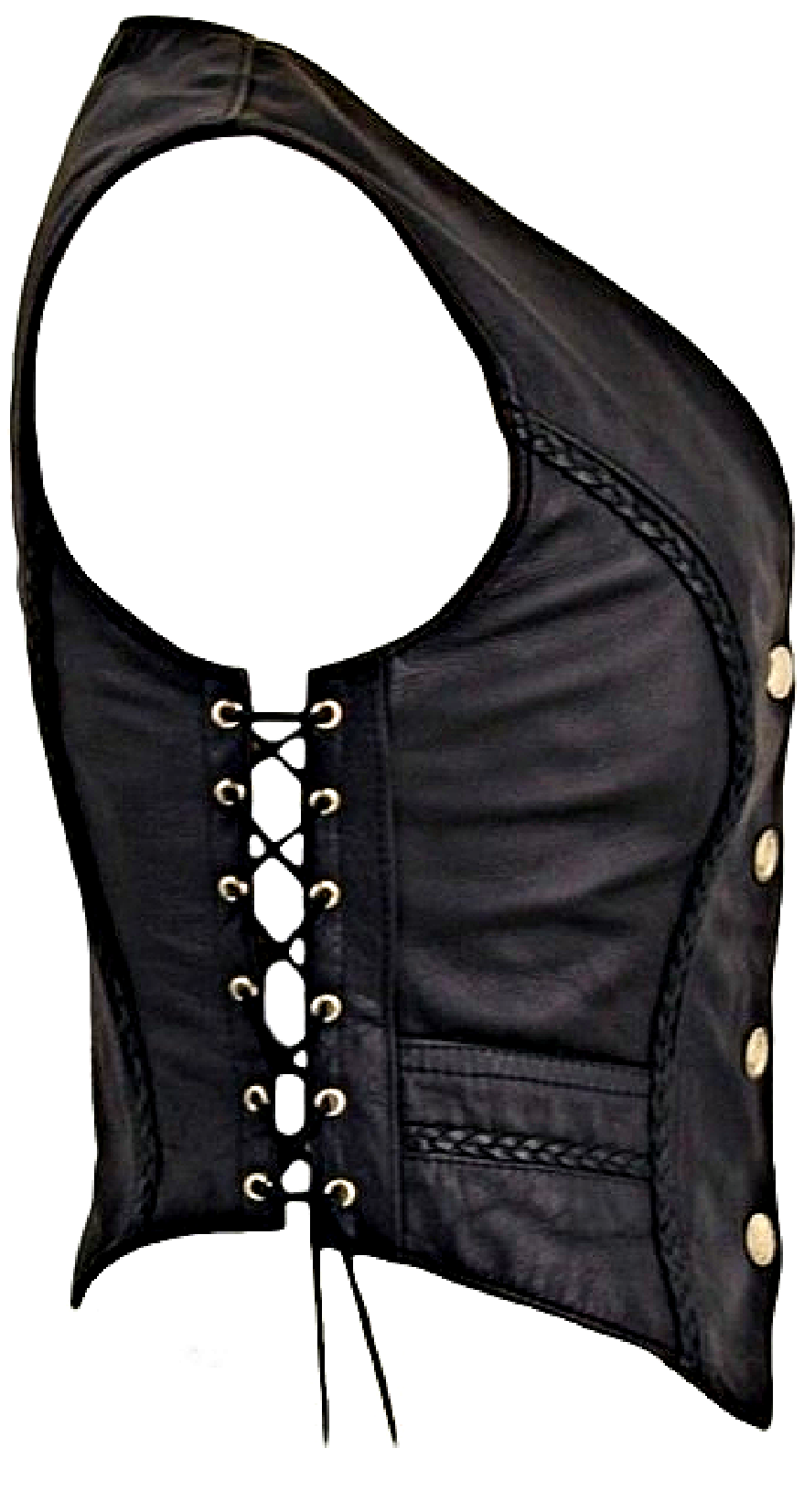 Legendary ‘Vikla_Chikla’ Women’s Leather Braided Motorcycle Vest w/Buffalo Nickel Snaps
