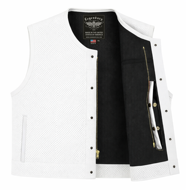 Legendary 'White Monster' Perforated Leather Cropped Fitted Club Style Motorcycle Vest