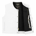 Back view of Legendary perforated white perforated leather motorcycle vest, highlighting stitching and material grain